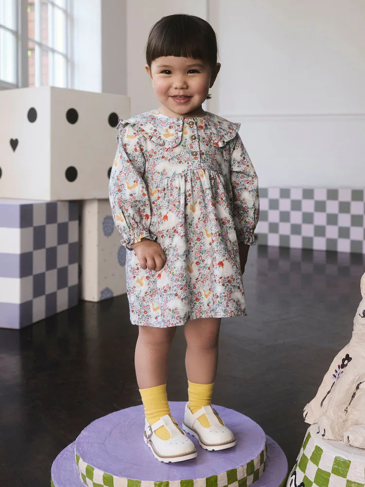 Cath Kidson Blue Character Print Long Sleeve Collar Dress