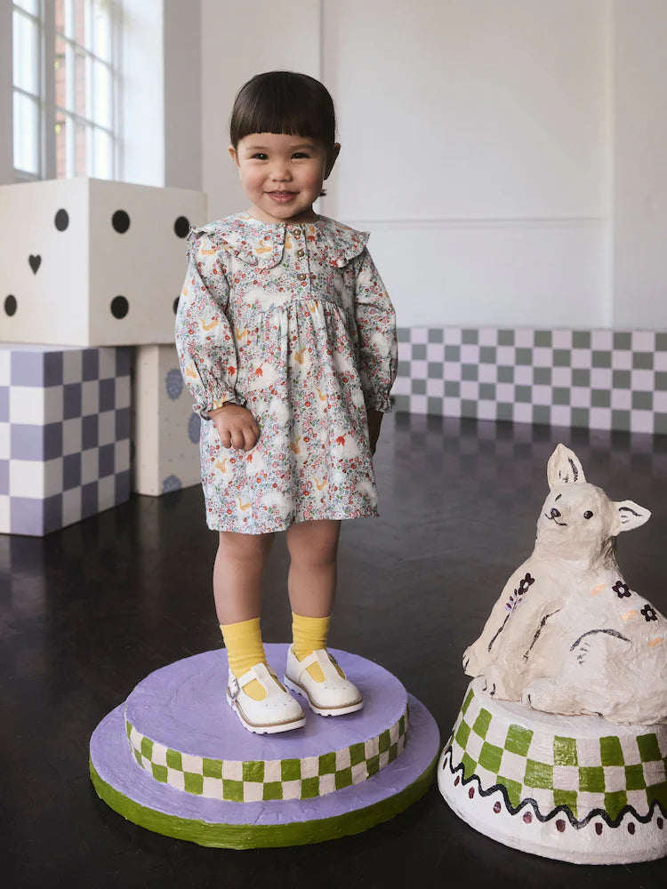 Cath Kidson Blue Character Print Long Sleeve Collar Dress