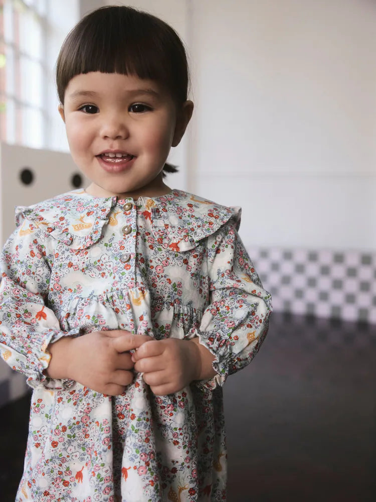 Cath Kidson Blue Character Print Long Sleeve Collar Dress