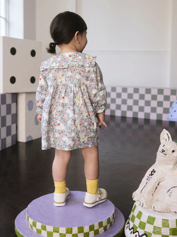 Cath Kidson Blue Character Print Long Sleeve Collar Dress