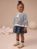 Navy Striped Mesh Skirt Sweat Dress
