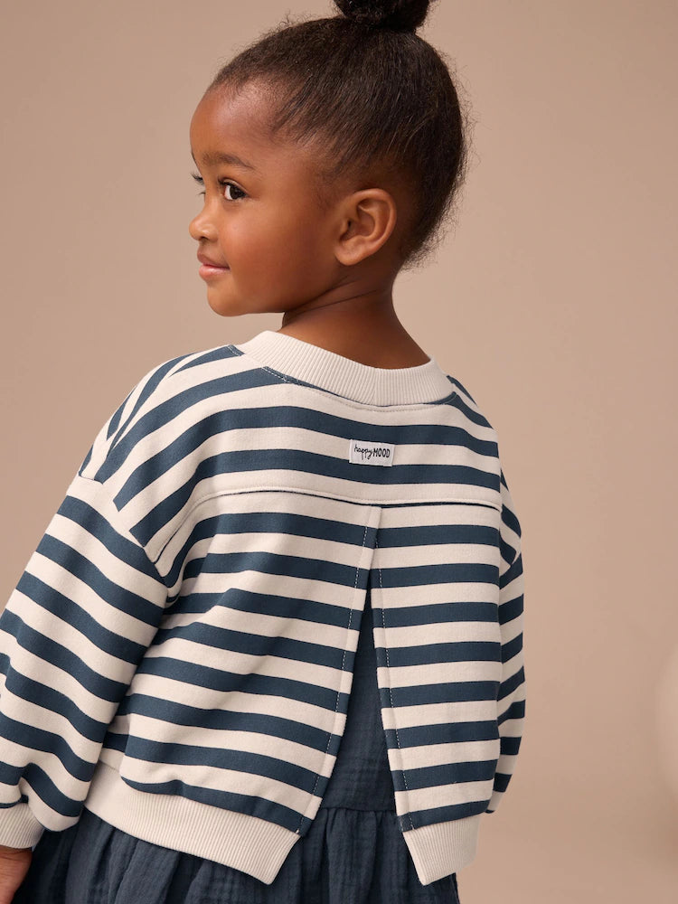 Navy Striped Mesh Skirt Sweat Dress