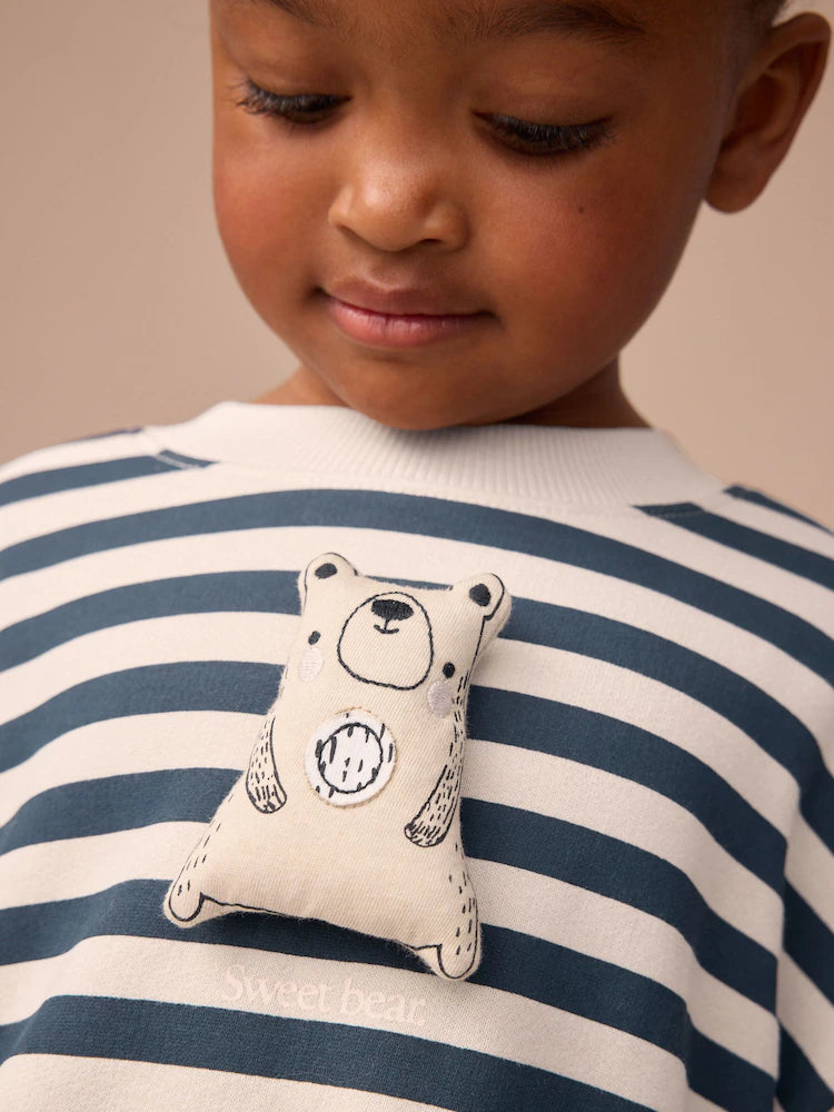 Navy Striped Mesh Skirt Sweat Dress