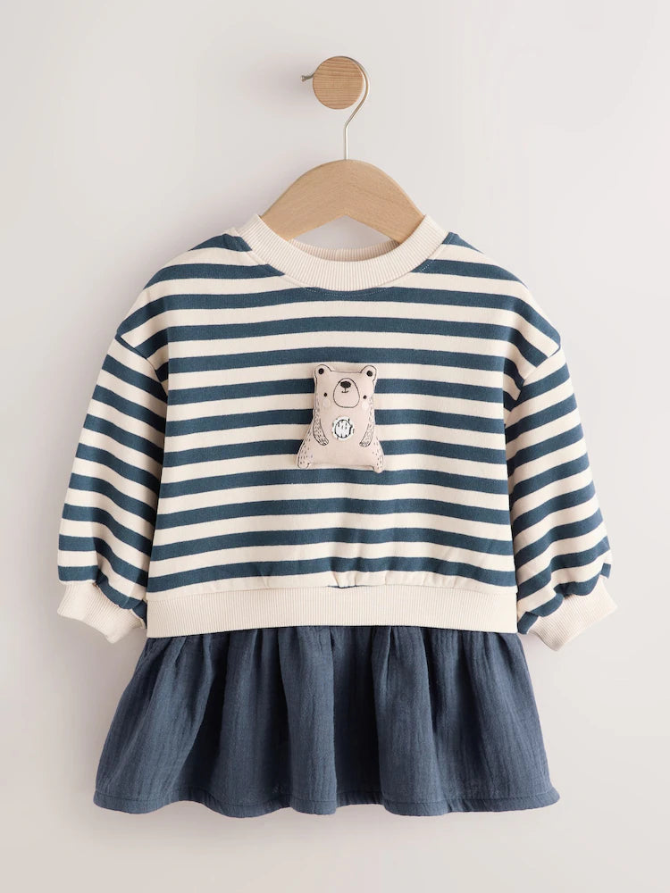Navy Striped Mesh Skirt Sweat Dress