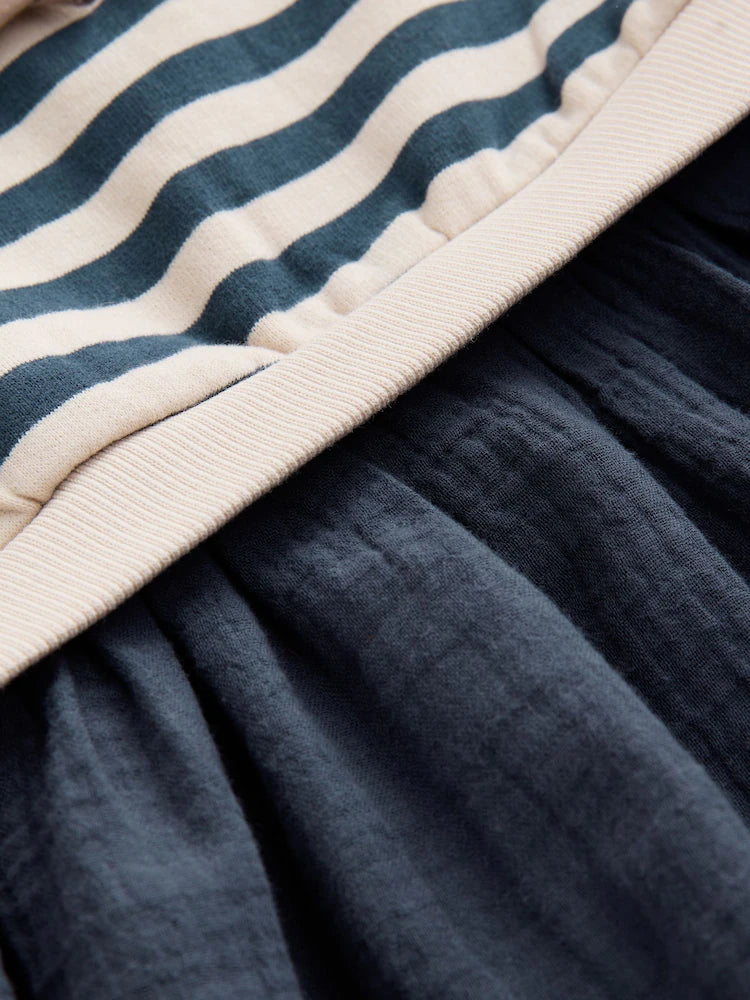 Navy Striped Mesh Skirt Sweat Dress