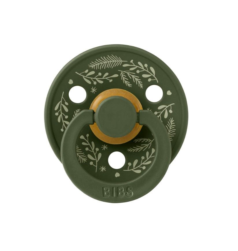 BIBS Pacifier Colour Holiday Leaf 2 PACK Latex Size 1 & 2 Sage/Hunter Green
