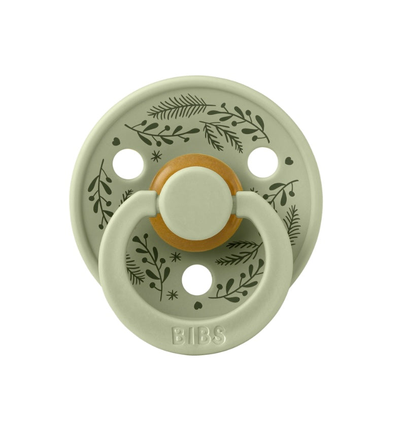 BIBS Pacifier Colour Holiday Leaf 2 PACK Latex Size 1 & 2 Sage/Hunter Green