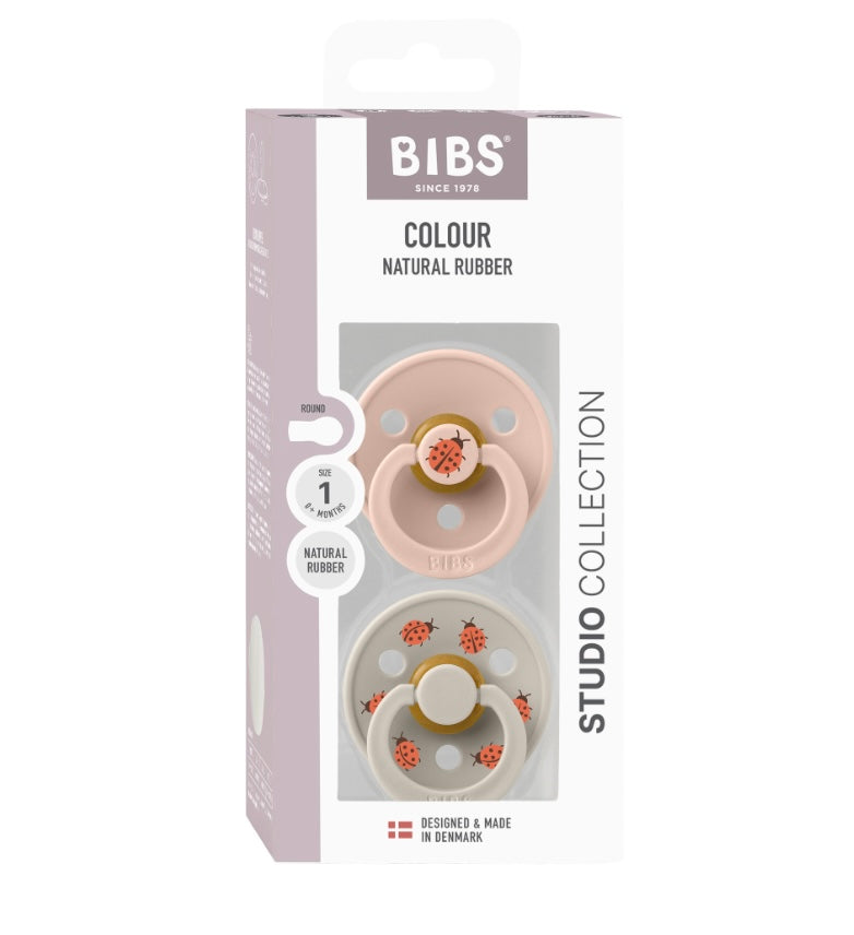 BIBS Pacifier Studio Colour 2 PACK Ladybug Latex Size 1 Blush Mix