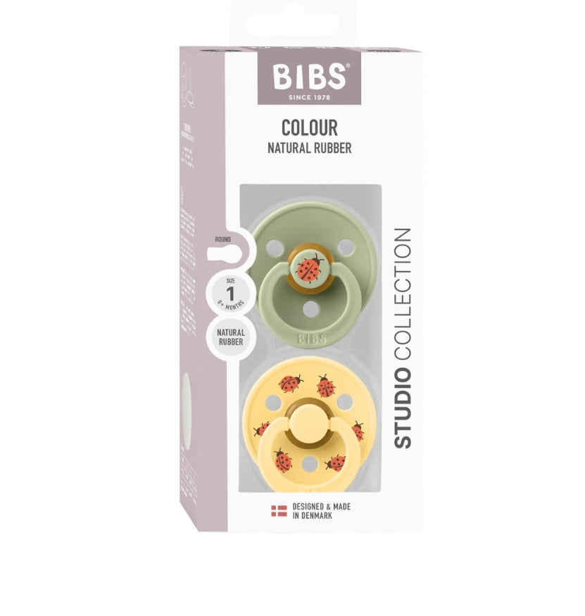 BIBS Pacifier Studio Colour 2 PACK Ladybug Latex Size 1,2 & 3 Sage Mix