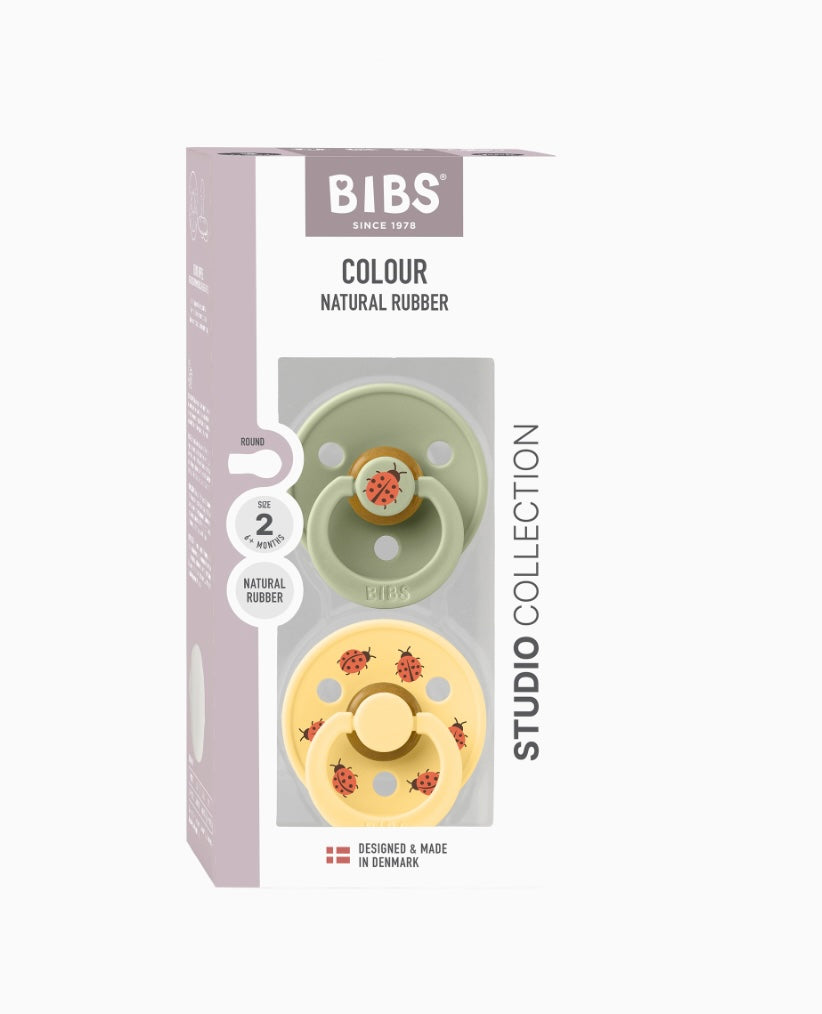 BIBS Pacifier Studio Colour 2 PACK Ladybug Latex Size 1,2 & 3 Sage Mix