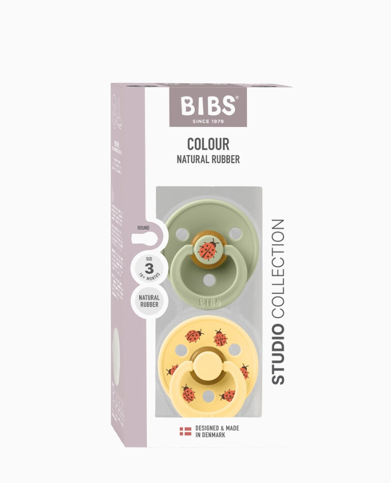BIBS Pacifier Studio Colour 2 PACK Ladybug Latex Size 1,2 & 3 Sage Mix