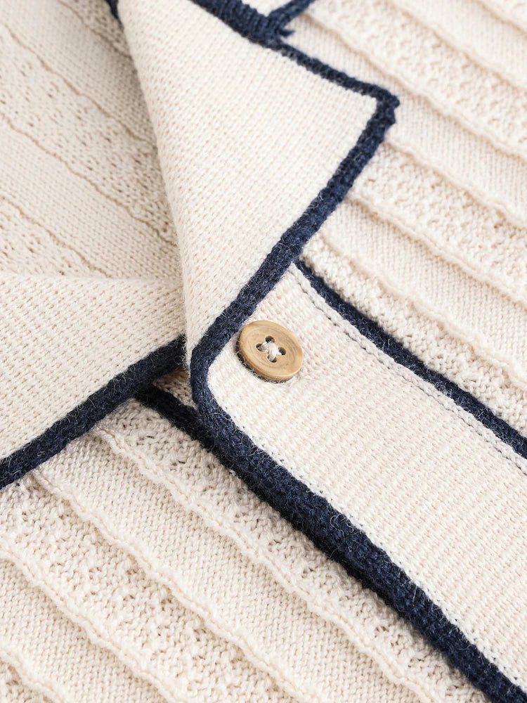 Ecru Knitted Button Through Polo Shirt and Shorts Set