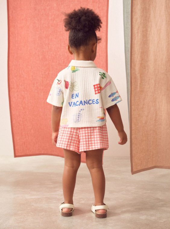 Red Gingham Holiday Print Short Sleeve Shirt & Shorts Set