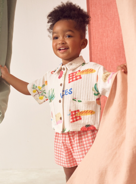 Red Gingham Holiday Print Short Sleeve Shirt & Shorts Set