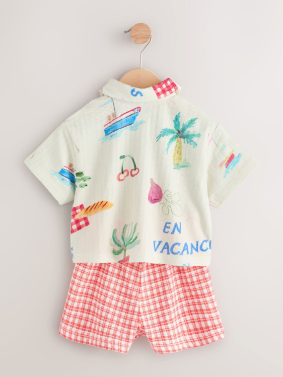 Red Gingham Holiday Print Short Sleeve Shirt & Shorts Set