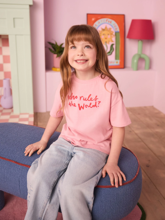 Eleanor Bowmer Pink Who Rules the World Kids Cotton T-shirt