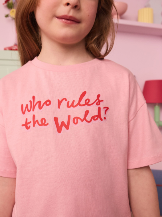 Eleanor Bowmer Pink Who Rules the World Kids Cotton T-shirt