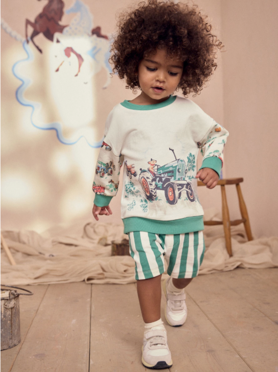 Green/White Cath Kidston Long Sleeve Sweatshirt & Stripe Shorts Set