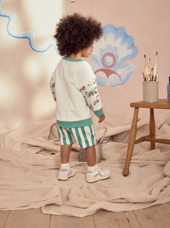 Green/White Cath Kidston Long Sleeve Sweatshirt & Stripe Shorts Set