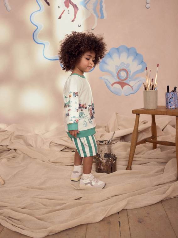 Green/White Cath Kidston Long Sleeve Sweatshirt & Stripe Shorts Set