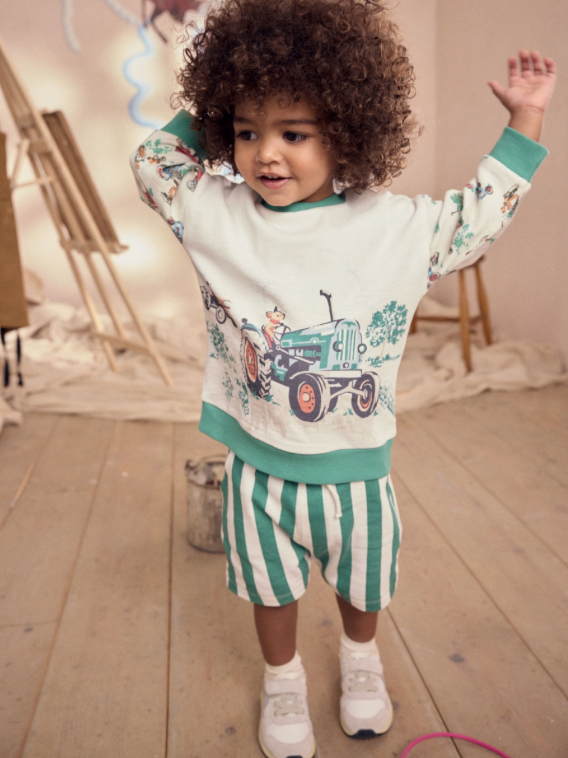 Green/White Cath Kidston Long Sleeve Sweatshirt & Stripe Shorts Set