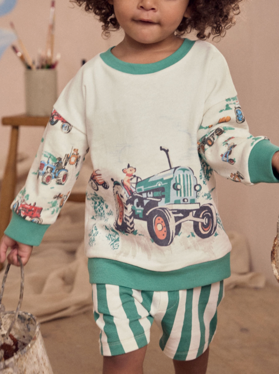 Green/White Cath Kidston Long Sleeve Sweatshirt & Stripe Shorts Set
