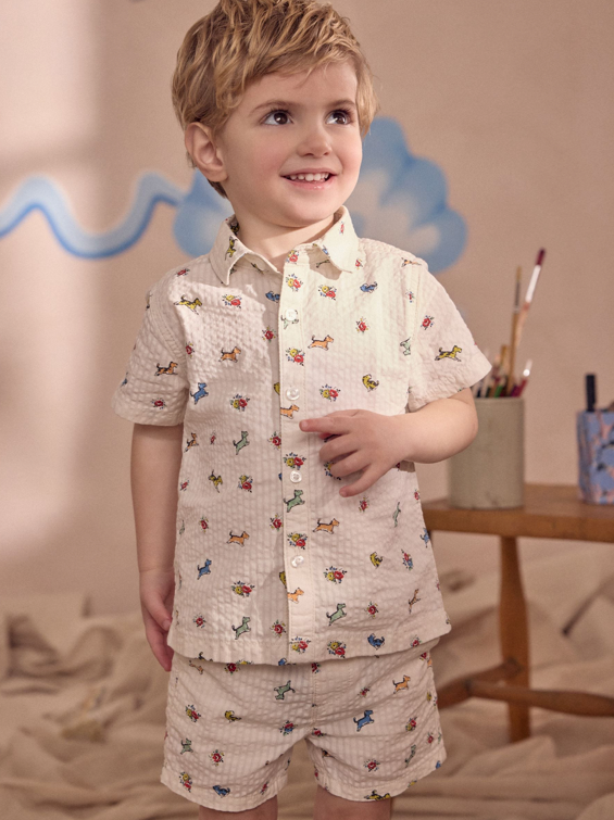 Cream Cath Kidston All Over Printed Dog Shirt & Shorts Set