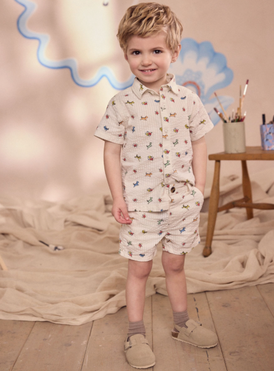 Cream Cath Kidston All Over Printed Dog Shirt & Shorts Set