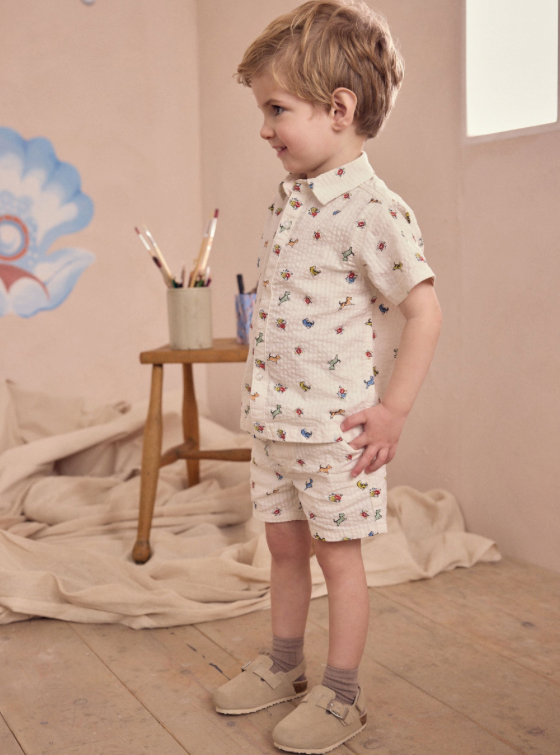 Cream Cath Kidston All Over Printed Dog Shirt & Shorts Set