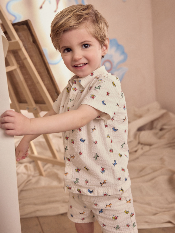 Cream Cath Kidston All Over Printed Dog Shirt & Shorts Set