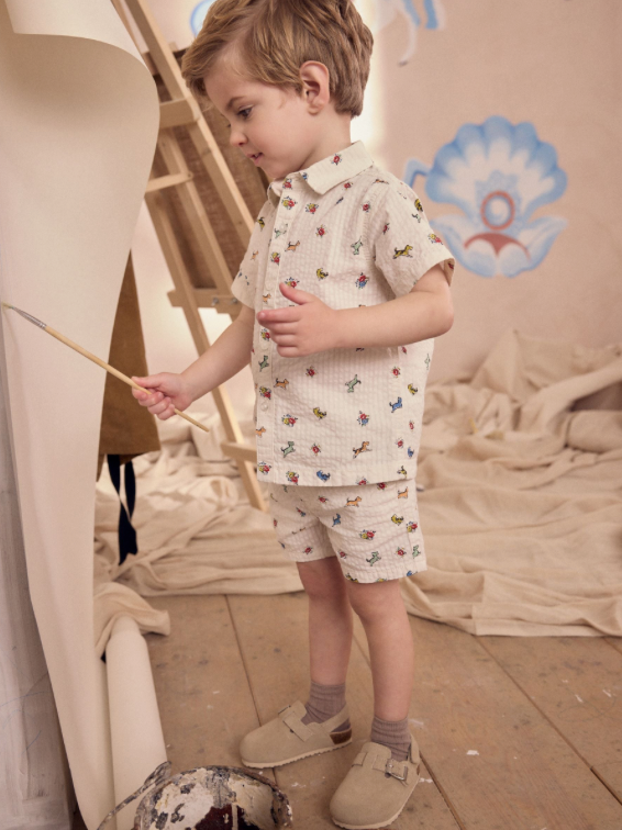 Cream Cath Kidston All Over Printed Dog Shirt & Shorts Set