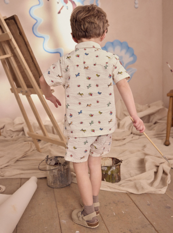 Cream Cath Kidston All Over Printed Dog Shirt & Shorts Set