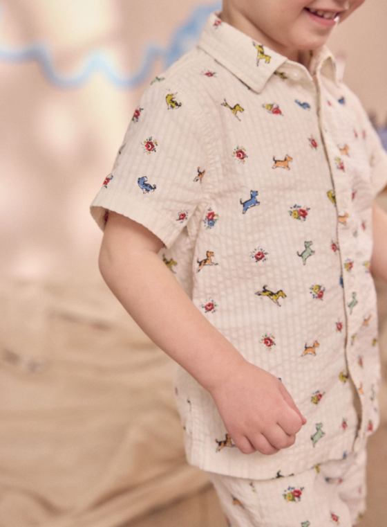 Cream Cath Kidston All Over Printed Dog Shirt & Shorts Set