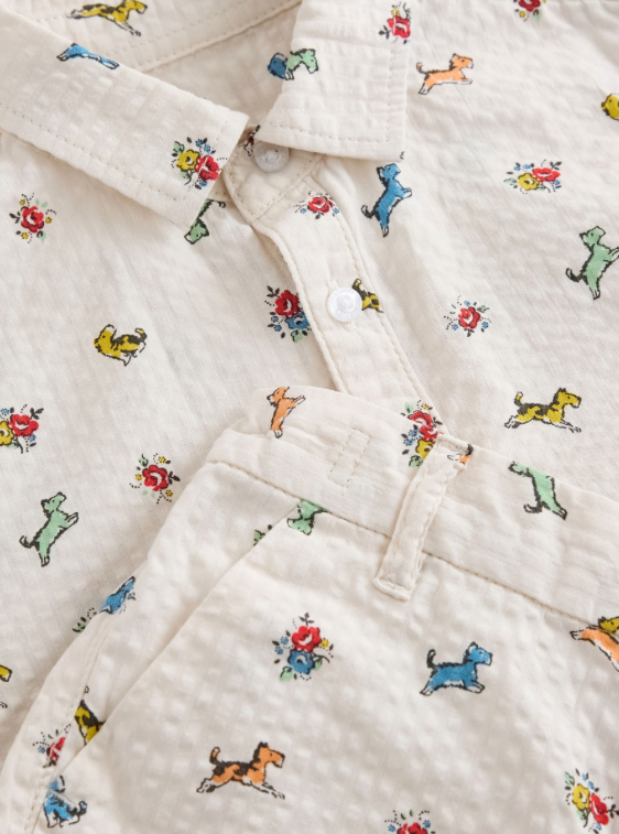 Cream Cath Kidston All Over Printed Dog Shirt & Shorts Set