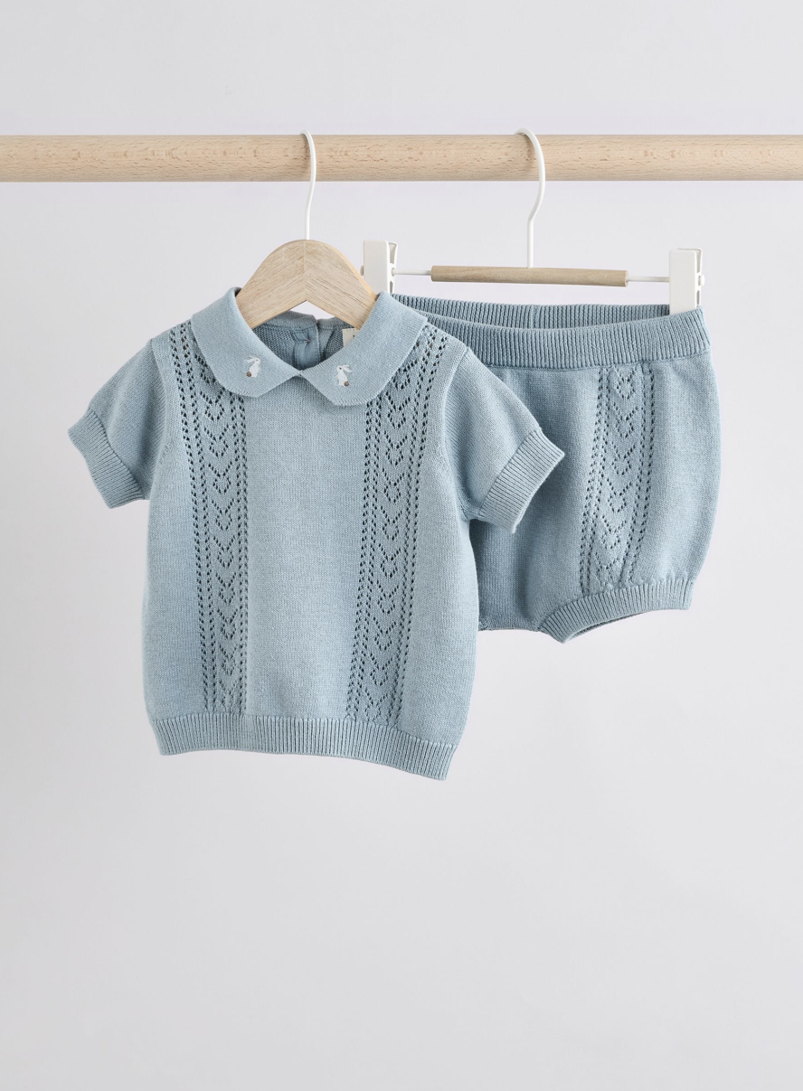 Blue Knitted Top and Short Baby Set