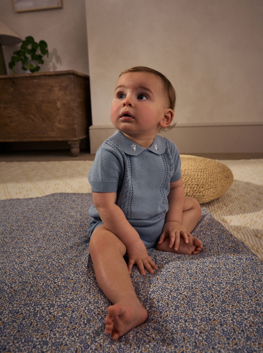 Blue Knitted Top and Short Baby Set