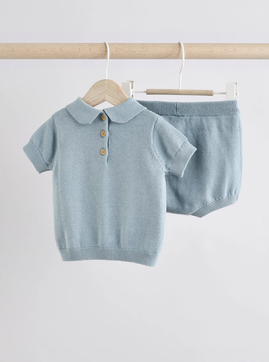 Blue Knitted Top and Short Baby Set