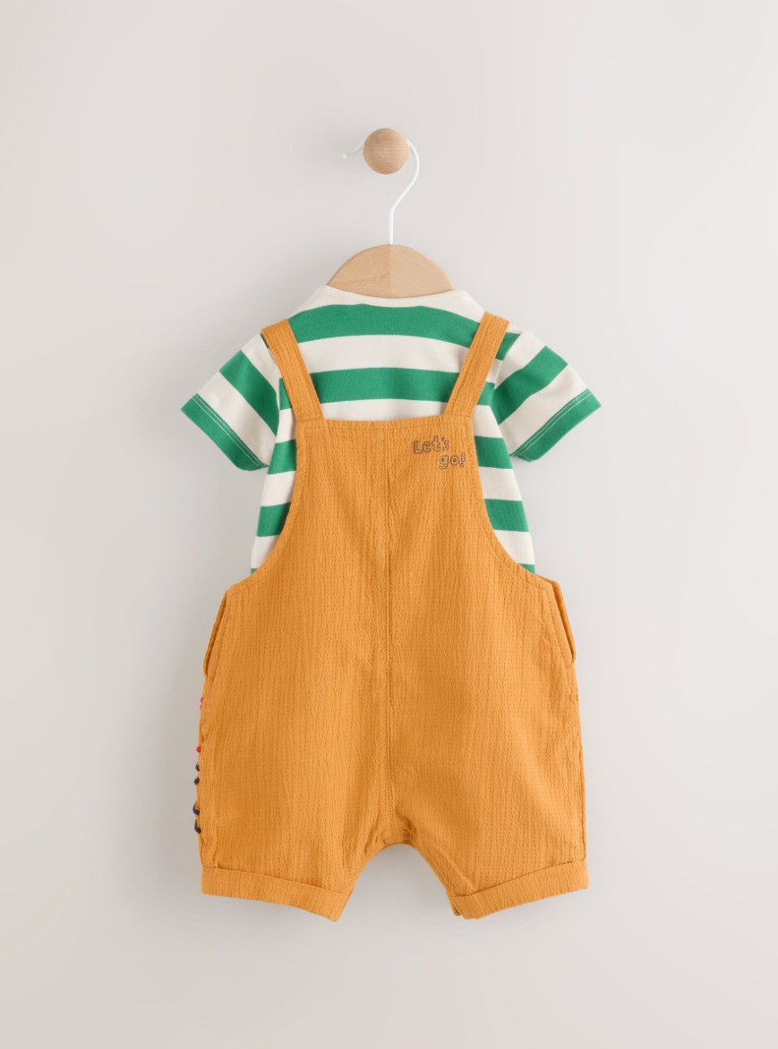 Bright Transport Baby Woven Dungaree and Bodysuit Set