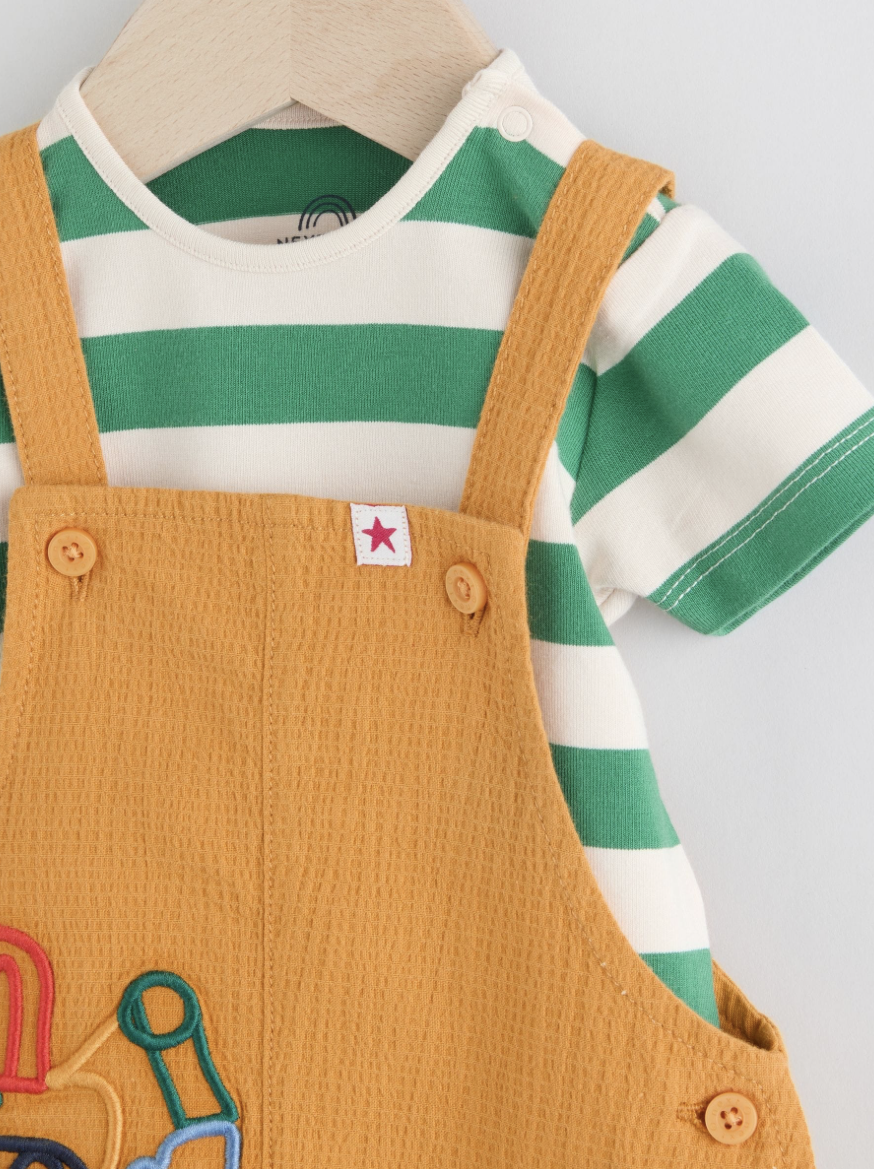 Bright Transport Baby Woven Dungaree and Bodysuit Set