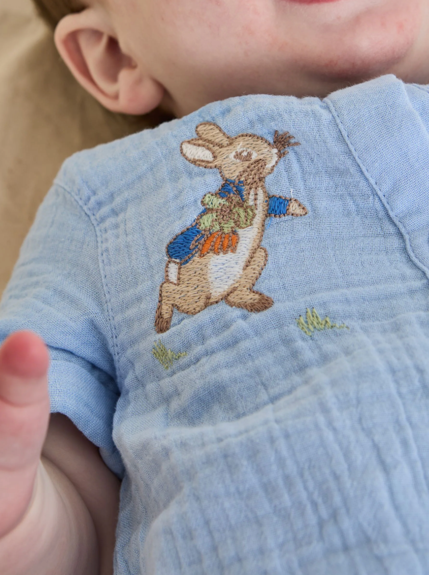 Blue Peter Rabbit™ Cheesecloth Button Front Cotton Romper