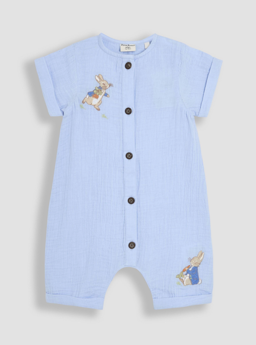 Blue Peter Rabbit™ Cheesecloth Button Front Cotton Romper