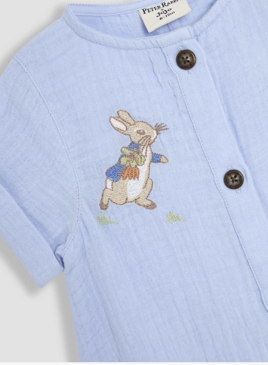 Blue Peter Rabbit™ Cheesecloth Button Front Cotton Romper
