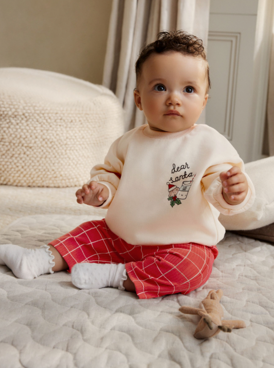 Red Graphic Print Christmas Sweat and Joggers Baby Set