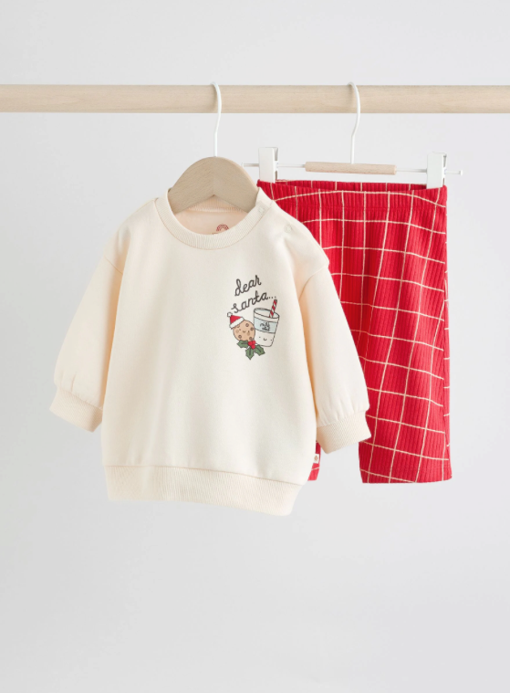 Red Graphic Print Christmas Sweat and Joggers Baby Set