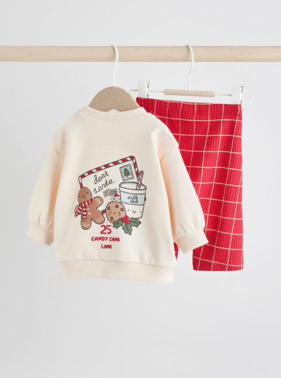 Red Graphic Print Christmas Sweat and Joggers Baby Set