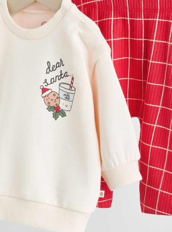 Red Graphic Print Christmas Sweat and Joggers Baby Set