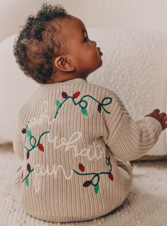 Natural Oh What Fun Christmas Baby Knitted Cardigan