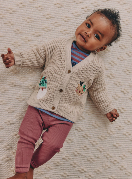 Natural Oh What Fun Christmas Baby Knitted Cardigan
