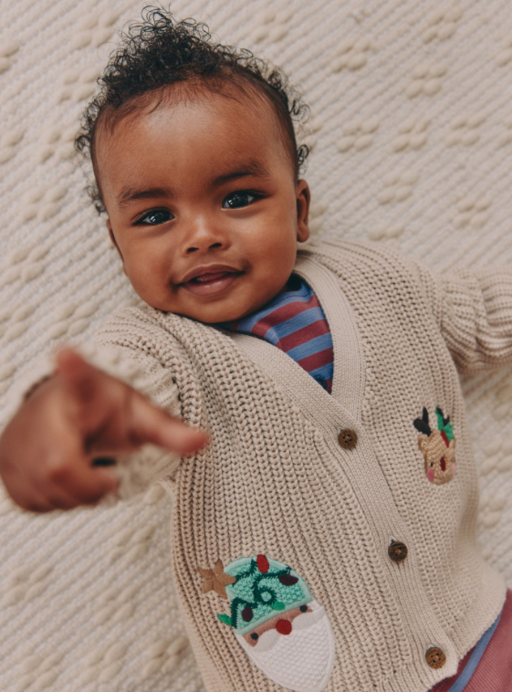 Natural Oh What Fun Christmas Baby Knitted Cardigan