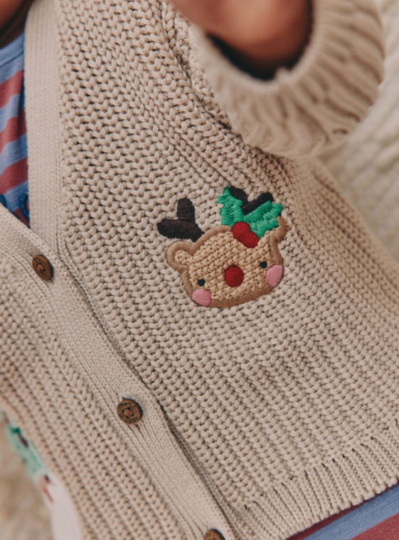Natural Oh What Fun Christmas Baby Knitted Cardigan